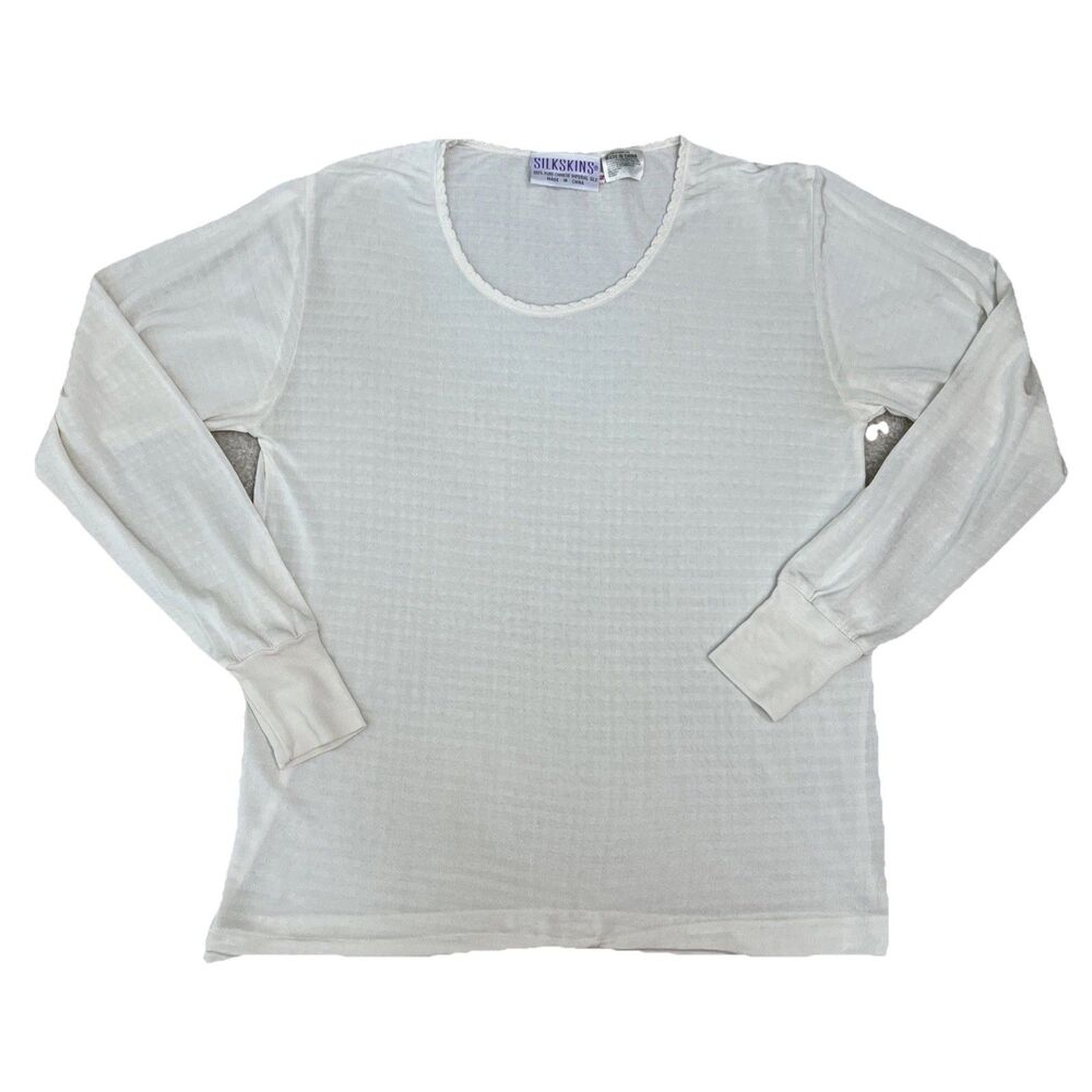 Silkskins Women’s S 100% Silk Long Sleeve Base Layer Performance Tee Shirt Ivory